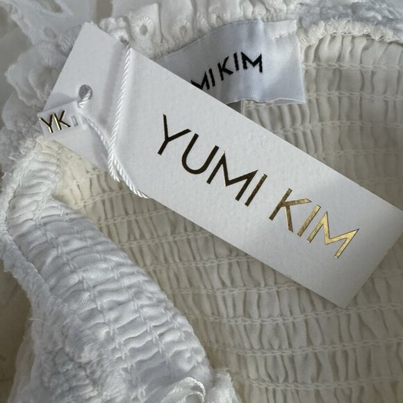 YUMI KIM Rita mini dress white eyelet size small tiered shoulder ties smocked - Picture 9 of 13
